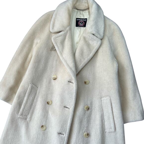Vintage Invertere Cream 100% Alpaca Pile Trench Coat Satin Lined Women’s XL - Picture 3 of 13